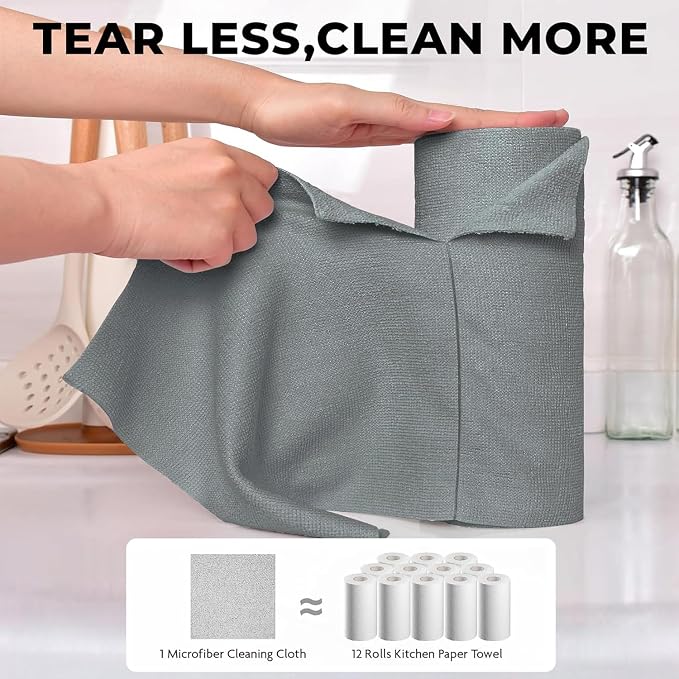 AS-Microfiber Cleaning Cloth Roll, 20Pcs Reusable Tear-Away Towels, 4000 Times Washable Ultra Absorbent Lint-Free Cleaning Cloths for Kitchen, Car, Garage & Home