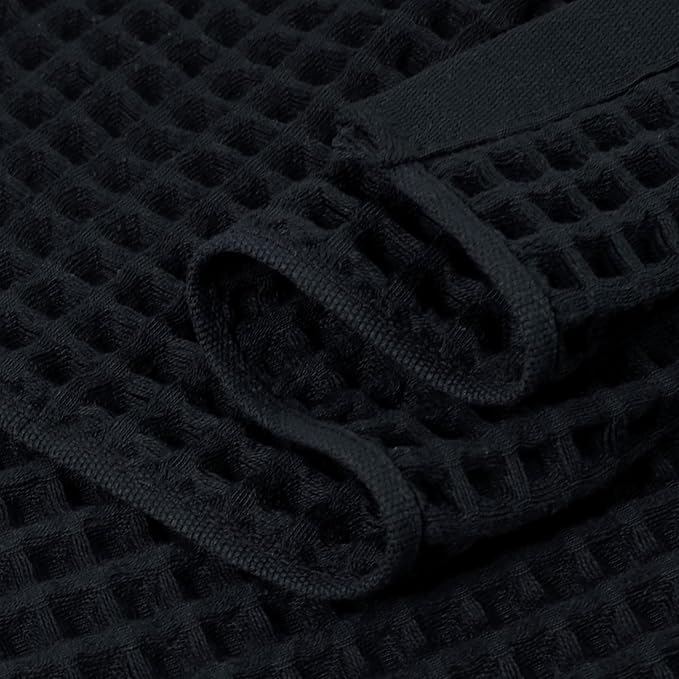 Jacquotha Waffle Bath Towel Set of 2 (Black) - Cotton, Thin, Low Lint | 31” x 62” Soft Bath Towels for Bathroom, Shower, Pool & Beach
