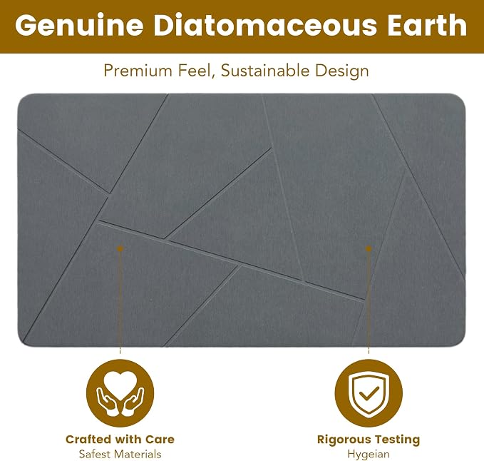 Extra Large Stone Bath Mat, 30'' x 17'' Diatomaceous Earth Non-Slip Stone Shower Mat, Super Absorbent Diatomite Stone Mats for Bathroom Dark Grey XL Plex