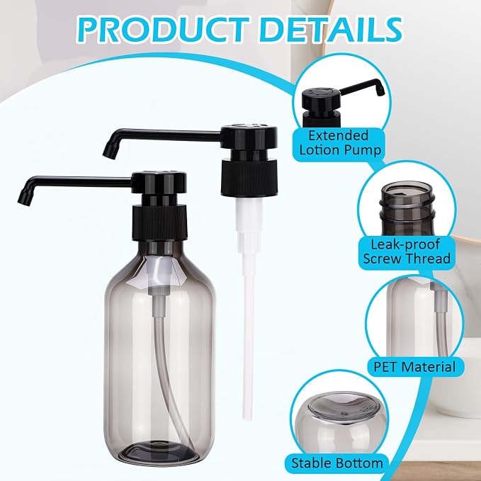 50 Pack Plastic Soap Dispenser Bulk Empty Pump Bottles Dispenser with Long Pump 10 oz Refillable Dish Soap Hand Washing Bottles Lotion Bottle for Kitchen Bathroom(Transparent)