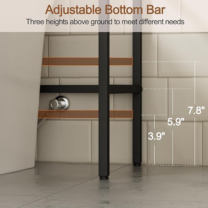 4-Tier Over The Toilet Storage, Bathroom Organizer, Space-Saving, 72" H Above Toilet Storage Rack with 4 Hooks and Paper Holder, Metal Shelf, Black