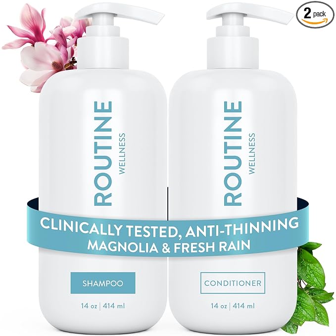 Routine Wellness Anti-Thinning Volumizing Shampoo and Conditioner Set for Thinning Hair & Hair Loss - Grow Your Confidence with Biotin & DHT Blockers - Magnolia & Fresh Rain Set