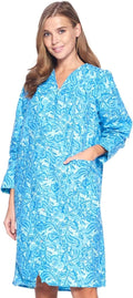 Casual Nights Women's Floral Snap Front Flannel Duster Long Sleeve Lounger Dress