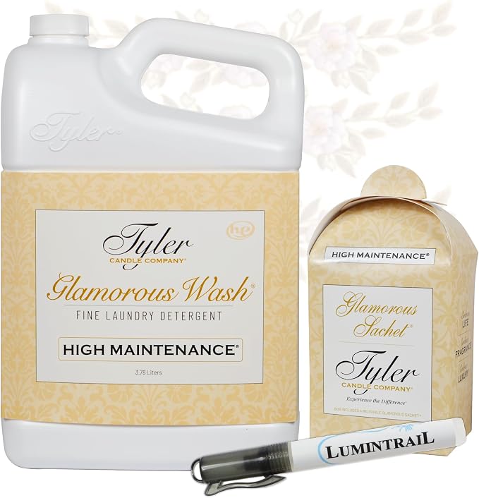 Tyler Glamorous Wash High Maintenance Fine Laundry Detergent with Stain Remover Pen and Dryer Sachets - Liquid Detergent Designed for Clothing - Hand & Machine - 128oz (1 Gal.) (High Maintenance)
