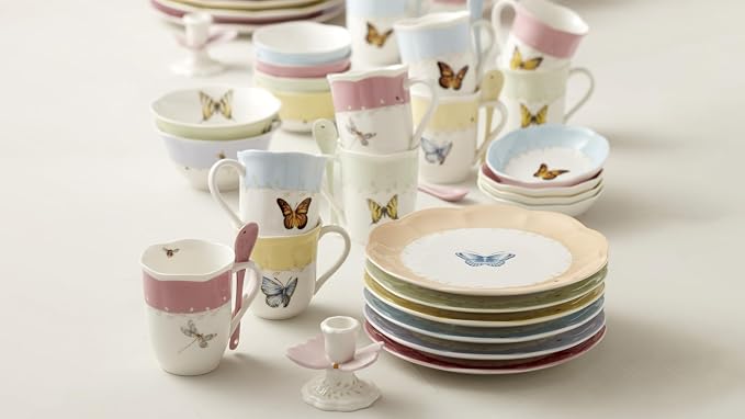 Lenox Butterfly Meadow Porcelain Dessert Plates, 8 Inch, Set of 4 | Dishwasher safe | floral design | kitchen and dining essential, gift for women, dinnerware, plates gift