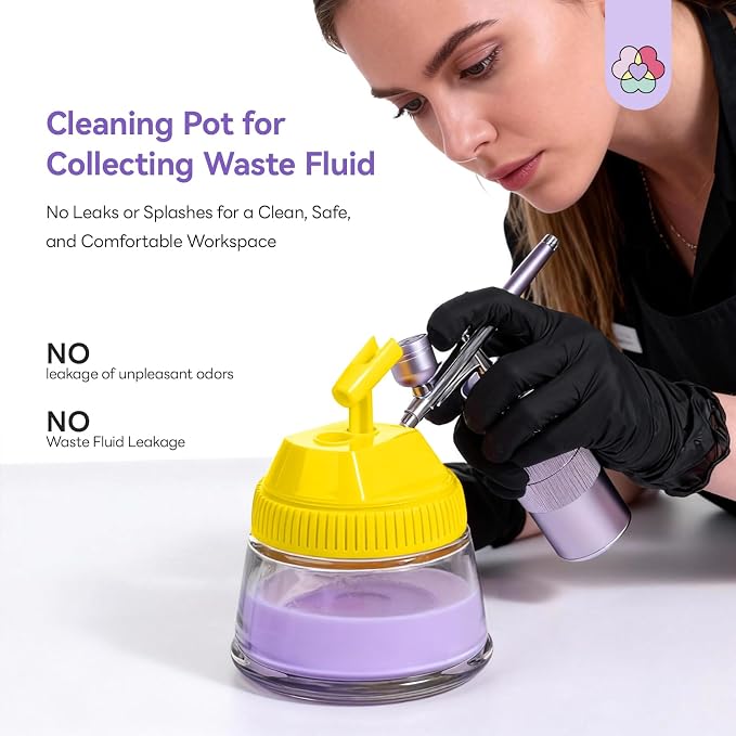 SAVILAND All-in-1 Airbrush Cleaning Kit: 240 ml Fast Airbrush Cleaner Low Odor & Needles Kit 3-in-1 Airbrush Cleaning Pot Easily Handle Water-Based & Acrylic Airbrush Paint Nail Art Painting Tools