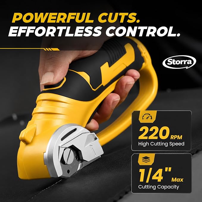 Cordless Electric Scissors, Rechargeable Cardboard Cutter, Rotary Fabric Cutter for Fabric, Carpet, Leather, Plastic & Packaging Materials, Safety Lock, LED Light, USB-C Charging, 75 Min Runtime