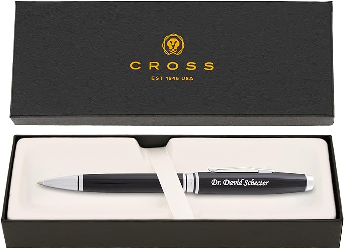 Cross Coventry Ballpoint Pen with Personalized Engraving - Black Lacquer with Chrome Trim - Gift for Graduation, Retirement, New Job, or Corporate Recognition