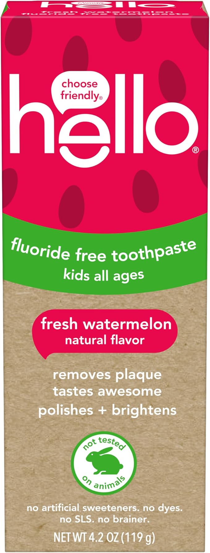 hello Fresh Watermelon Fluoride Free Kids Toothpaste, 4.2 Oz Tube (Pack of 12)
