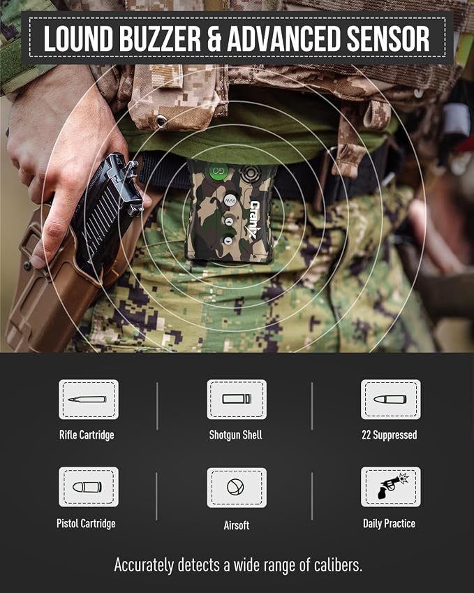 Professional Shot Timer for Shooting Competition, 0.01s Precision Tactical Training Shot Timers with Loud Buzzer, Enhanced Detection & Long Battery Life & 4 Modes (Camo)