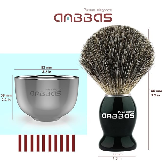 Anbbas Pure Badger Shaving Brush with Wood Handle,Stainless Steel Shaving Stand and Soap Bowl Perfect for Men Wet Shave