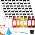 Moretoes 56pcs 12oz Juice Bottles with Caps, Plastic Bottles with Brush Funnel and Labels for Juice and Other Beverages