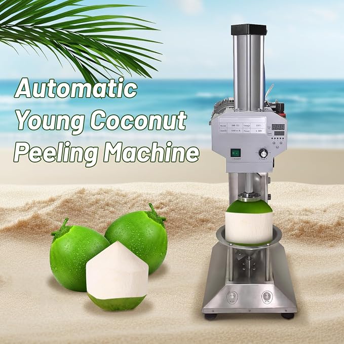 Automatic Coconut Shelling Trimming Machine with Integrated Coconut Opener High Capacity 1 PCS/6-10s Peeler Coconut Cutter Tool for Efficient Skin Removal & Top Trimming, 800W,Need to Connect Air Pump