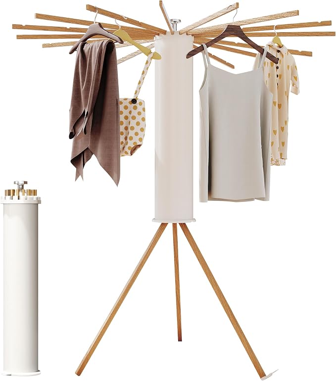 BOQORAD Clothes Drying Rack Foldable,Laundry Drying Rack,Drying Rack Clothing(16 Wood Poles),Clothes Hanger Rack,Laundry Rack Folding,Collapsible,Retractable