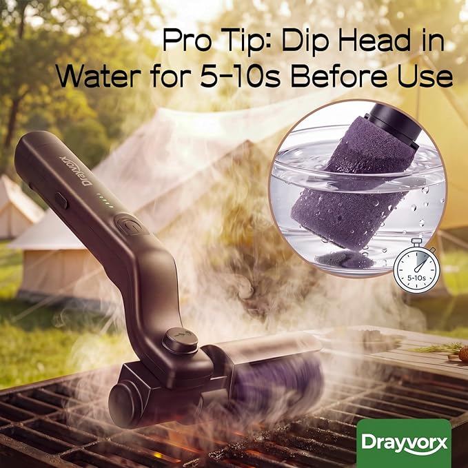 Electric Grill Brush, 20kg High Torque BBQ Cleaner with 3 Speed Modes, Reinforced Steel Bristle Scrubber, Type-C Rechargeable, Safe for Cast Iron & Porcelain Grates