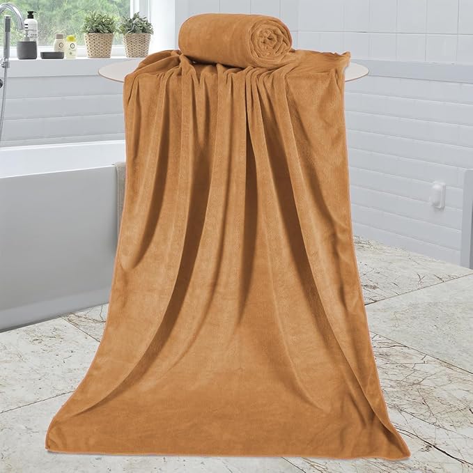 JML Microfiber Bath Towels, 30" x 60", 4 Pack, Beige | Oversized, Soft, Super Absorbent, Fast Drying for Shower, Swimming, Sauna, Pool, Beach, Sport, Fitness, Yoga