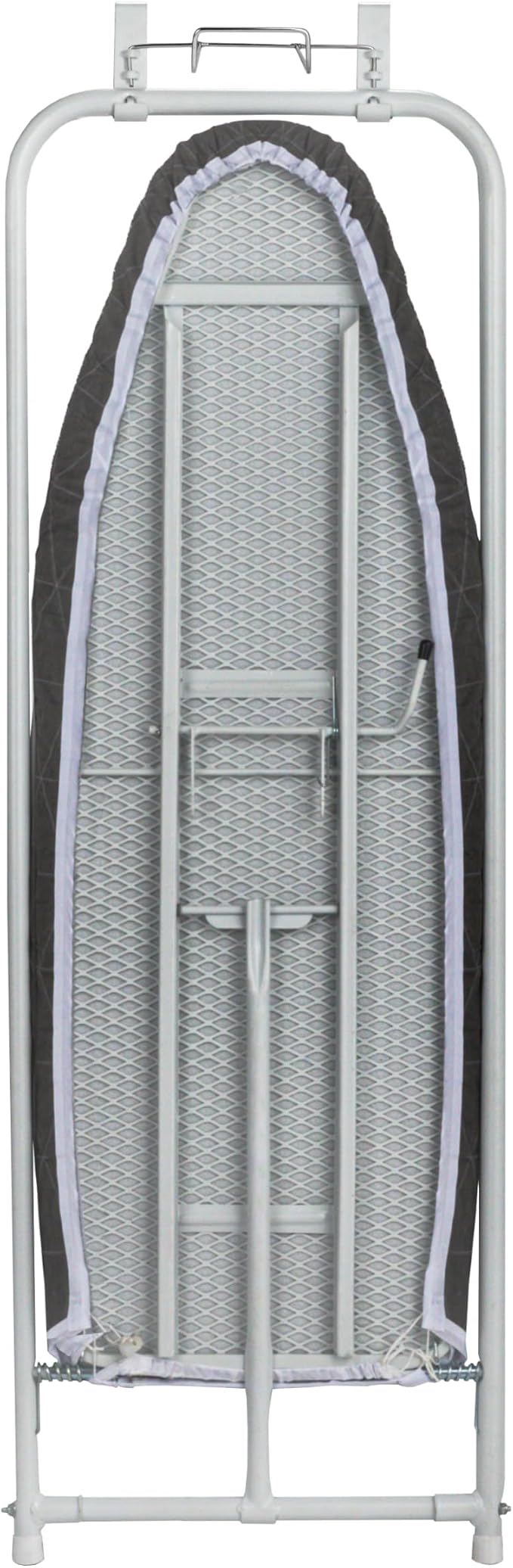 Household Essentials Over The Door Ironing Board, Space Saving Fold Down Ironing Board for Small Spaces, Apartments & Laundry Rooms – Compact Hanging with Easy Pull-Down Design, White & Black