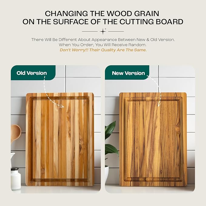 Yes4All Durable Teak Cutting Boards for Kitchen,[16.5''L x 13''W x 1.5”Thick] Medium Edge Grain Cutting Board, Pre Oiled Wood Cutting Boards, Thick Chopping Board w/Juice Grooves and Easy Grip Handle