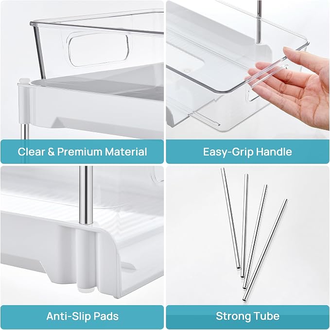 Vtopmart 4 Pack Plastic Bathroom Under Sink Pull-Out Organizer (S-Standard, White)