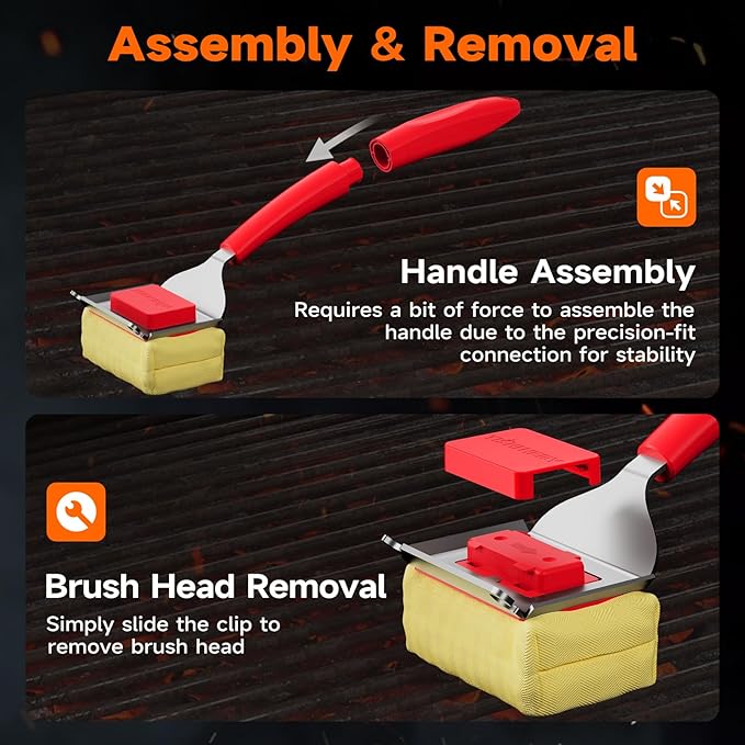 Bristle Free Grill Brush with Scraper for Outdoor Grill Cleaning, Safe Steam BBQ Grill Cleaner, Replaceable Head, Grilling Accessories for Cast Iron, Stainless Steel, Porcelain, Ceramic Grates - Red