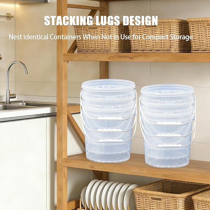 3 Pack 2.6 Gal & 1.3 Gallon Bucket with Lid, Clear Plastic Food Storage Containers, Food Grade Buckets with Lids for Ice Cream, Dog Food, Water, Large Quart Container with Handle