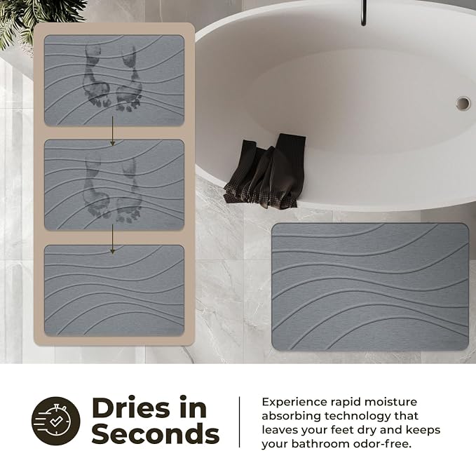 TOSORO - Stone Bath Mat Diatomaceous Earth Shower Mat Non-Slip Super Absorbent Diatomite Stone Bath Mats for Bathroom Floor Quick Drying Natural Easy to Clean (23.5 x 15) - Graphite