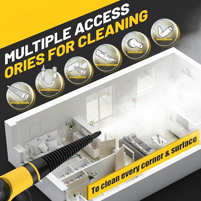 Pressurized Handheld Steam Cleaner with 10pcs Accessories & Safety Lock, Multi-Purpose & Powerful Home Use Steamer for Cleaning, Car, Bathroom, Shower, Upholstery, Grout, Window (Black)