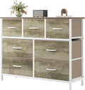 Sweetcrispy 7 Drawer Dresser with Fabric Bins, Fabric Storage Tower Organizer for Bedroom, Closet, Hallway, Entryway, Tall Chest of Drawers with Steel Frame, Wood Top, Large Storage, Greige Oak
