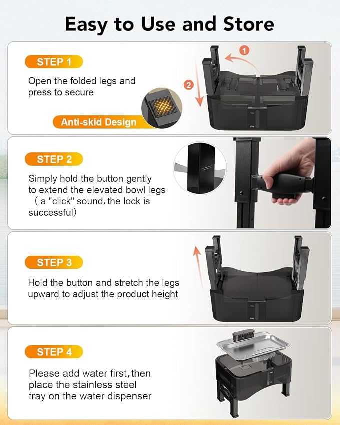 UPSKY 8.5L Elevated Dog Water Fountain with 4 Heights Adjustable, Grey | Larger Dog Water Dispenser, 304 Stainless Steel Tray, 5-Layer Filtration, Anti-skid, for Senior/Large Dogs & Multi-pet Homes