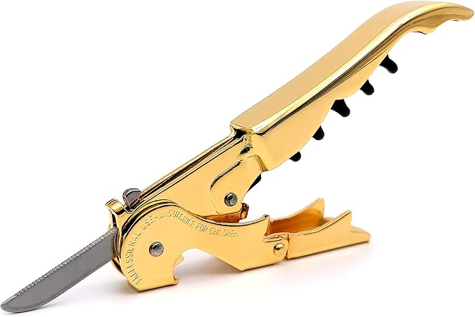 Pulltap's Genuine Slider 900 Waiter's Corkscrew – Double-Hinged Wine Key with Sliding Foil Cutter – Patented Design – Made in Spain – Oro (Gold 24K Full Gold)