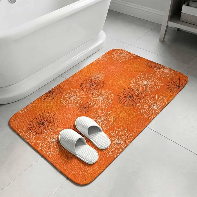 Orange Halloween Washable Area Rugs for Living Room Bedroom, Large Non Slip Indoor Floor Carpet Absorbent Low Pile Black White Net Halloween Door Mat Rugs for Bathroom Entryway 47.2"x63"