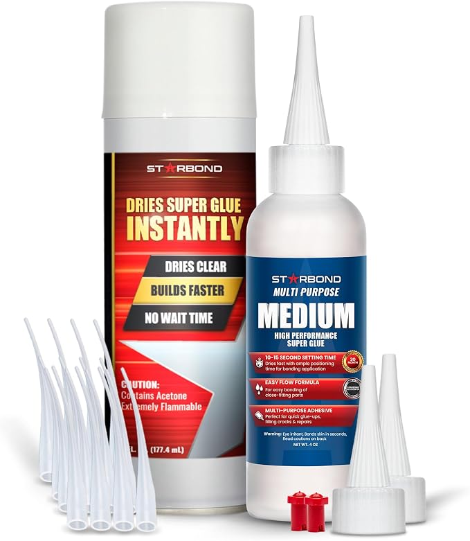 Starbond Medium CA Glue with Activator Bundle (4 oz. + 6 oz.) – Premium Cyanoacrylate Super Glue with Accelerator Kit – for Quick Repair, Woodworking, Woodturning, Crafts, Models & 3D Printing