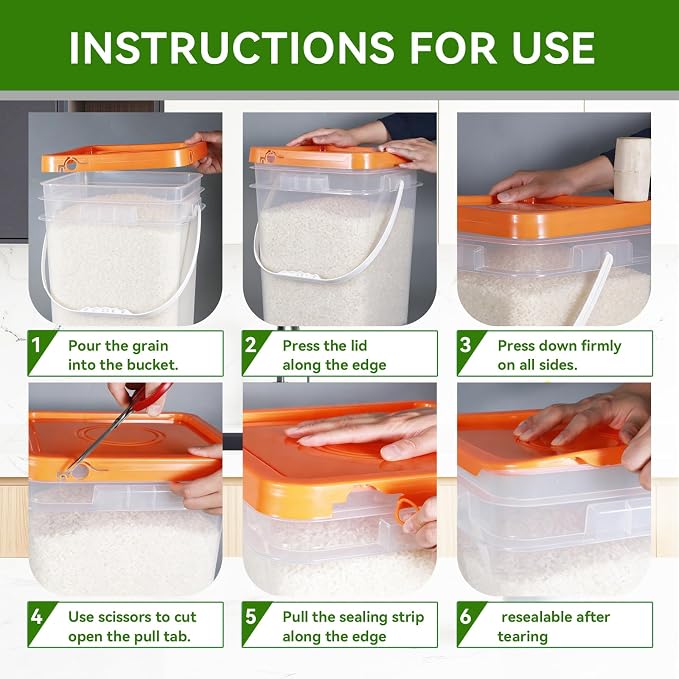 4 Pack 6.6 Gallon Square Plastic Bucket with Orange Lids, Heavy Duty Storage Containers with Handle, Large Clear Plastic Pail for Paint, Cleaning and Industrial Use, BPA Free