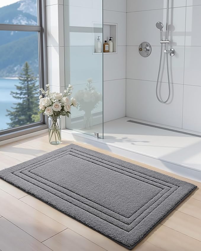 DEXI Bath Mats Bathroom Rug Non Slip Bathmat, 43x24 Dark Grey | Large Soft Microfiber Carpet, Washable, Absorbent Quick Dry for Shower Floor Sink