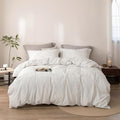 Stripe Duvet Cover Super King Size 108inch x 98inch, 100% Washed Cotton Linen Feel Duvet Cover with Zipper Closure and 2 Pillowcases, Color of White-Dark Grey Stripe