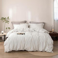 Stripe Duvet Cover California King Size 104inch x 98inch, 100% Washed Cotton Linen Feel Duvet Cover with Zipper Closure and 2 Pillowcases, Color of White-Dark Grey Stripe