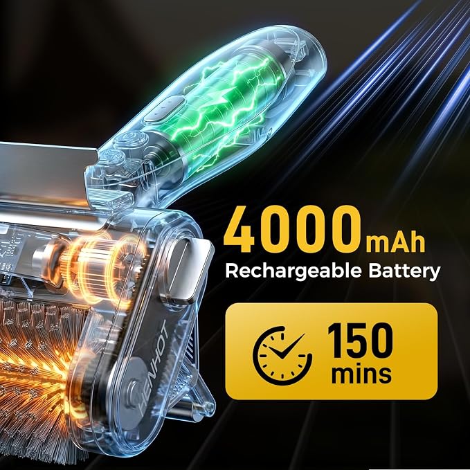 4000mAh Electric Grill Brush with Support Roller for Effortless Cleaning, 3-in-1 Cordless BBQ Cleaner with Scraper, Automatic Grill Brush & LED Light