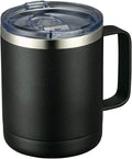 MEWAY 12oz Coffee Mug With Handle and Sliding Lid,Stainless Steel Travel Tumbler Cup with Handle,Double Wall Vacuum Insulated Camping Cup for Hot & Cold Drinks Tea (Black,Set of 1
