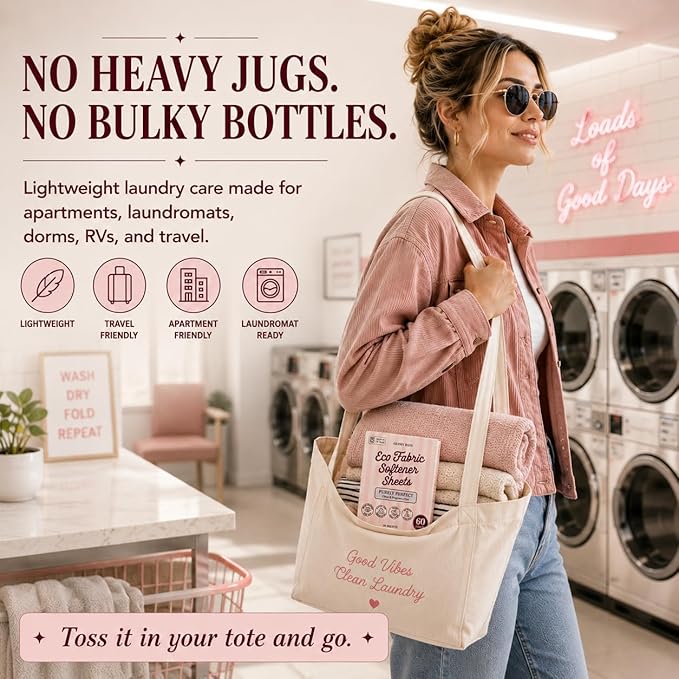 Glory Days Fabric Softener Sheets for Washer — Replaces Liquid Softener, Hypoallergenic, Fragrance Free, Sensitive Skin Safe, Plastic-Free, 60 Loads