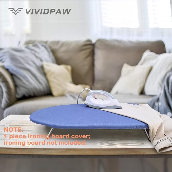 VividPaw Tabletop Ironing Board Cover and Pad 12.5 x 32, Elastic Edge, Silicone Coated, Resist Scorching, Heavy Duty Padded Cover for Mini Small Iron Board (Blue, 12.5" x 32")