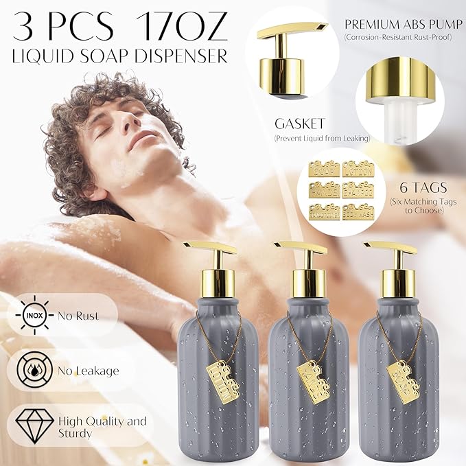 32PCS Bathroom Accessories Set Bathroom Set,Grey Shower Curtain Set,Bath Towel Set,Hand Towel,Toilet Brush,Trash Can & 3PCS Soap Dispenser