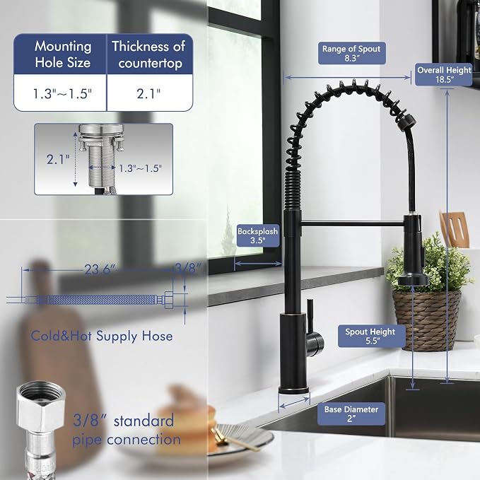GIMILI Oil Rubbed Bronze Touchless Kitchen Faucet with Pull Down Sprayer Motion Sensor Smart Hands-Free Activated Single Hole Spring Faucet for Kitchen Sink