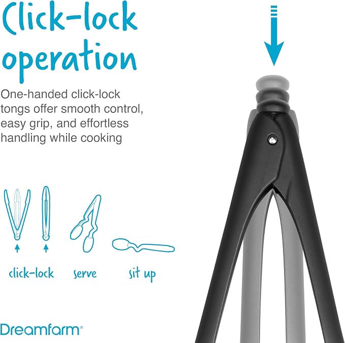 Dreamfarm Clongs Lite 10.5 Inch Tongs - BlackGrey, Set of 2