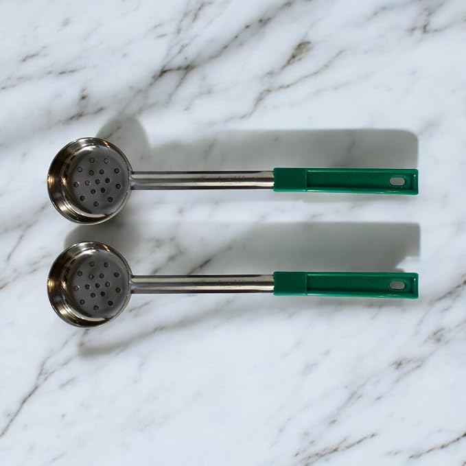 4 oz Slotted Stainless Steel Portion Control Ladle Spoon | Commercial-Grade Spoodle for Portioning & Draining - Pasta, Veggies & Buffet Service. Color-Coded by Size. Dishwasher Safe.