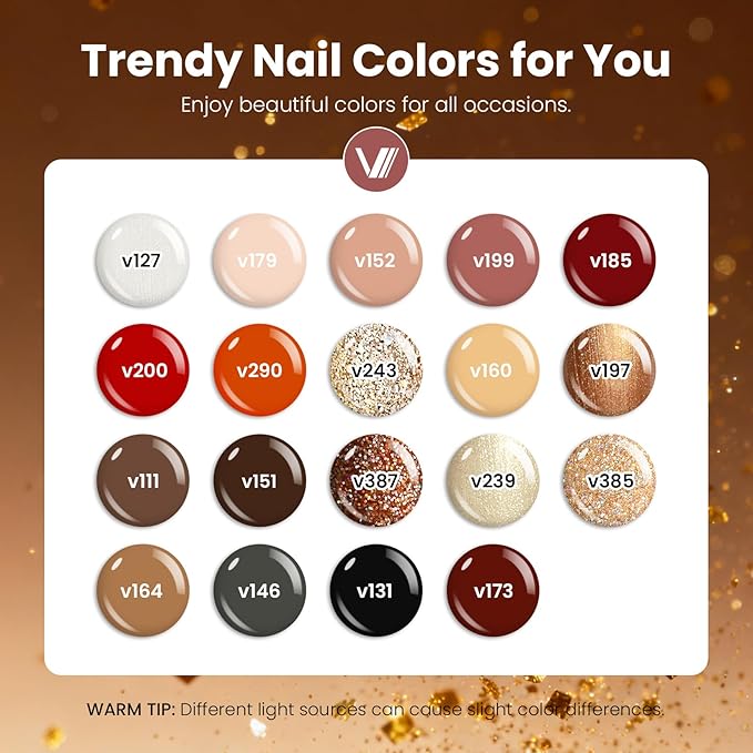 VANREESA 24 Pcs Gel Nail Polish Set -Elegant Colors Gel Polish with Base Coat & 4 Effects of Top Coat Pearl White Nude Brown Red Orange Gray Black Glitter Gel Polish Set Nail Kit Gifts for Women Girls