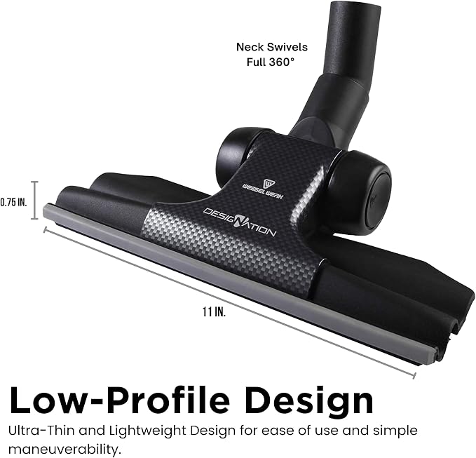 Wessel RD 285 Designation 3-in-1 Floor Brush Set, Pet Hair & Mop Tools | Includes slide-on pet hair/lint remover, microfiber wet/dry mop & universal adapter; ultra-thin dual-surface nozzle