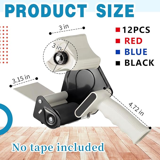 WILLBOND 12 Pack 3 Inch Wide Tape Gun Lightweight Packing Heavy Duty Tape Dispenser Gun for Moving Shipping Box Carton Seal Packing Shipping Dispenser (Red,Blue,Black)