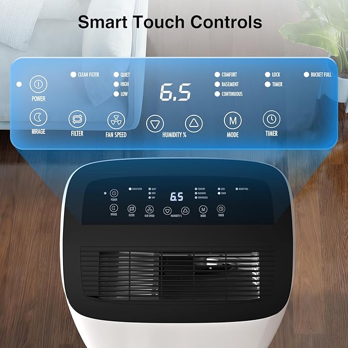 ZAFRO 7000 Sq.Ft Dehumidifiers for Home and Basement with Drain Hose, Energy Saving Max 150 Pints Dehumidifier with Auto or Manual Drainage, Auto Defrost, Three Modes, 24Hrs Timer