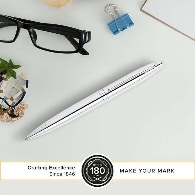 Cross Calais Polished Chrome Ballpoint Pen - High-End Pen for Everyday Use - Professional Desk Essential - Smooth Writing - Durable Construction - Black Ink - Gift Box Included