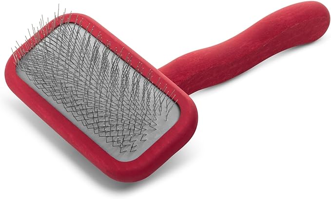 Chris Christensen Mark II Slicker Brush, Groom Like a Professional, Stainless Steel Pins, Lightweight Beech Wood Body, Ground and Polished Tips, Red Small